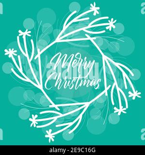 Décoration de Noël moderne couronne avec lettrage Merry Christmas, Green minimaliste Christmas illustration vectorielle traditionnelle Illustration de Vecteur