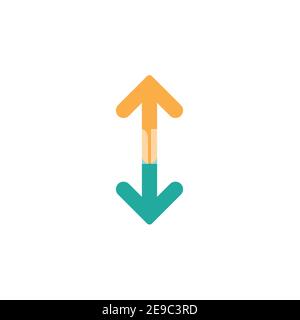 Icône de vecteur vertical. Deux flèches orange et bleue opposées isolées sur blanc. Icône d'échange à plat. Pictogramme de bascule. arro vertical à double tête Illustration de Vecteur