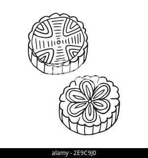 Gâteau de lune à l'eau dessiné à la main. Plat de cuisine chinoise. Design sketch élément pour menu café, restaurant, étiquette et emballage. Illustration vectorielle Illustration de Vecteur