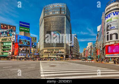 Shibuya Crossing, Tokyo, Honshu, Japon Banque D'Images