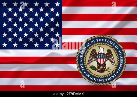Drapeau des États-Unis avec l'emblème du Mississippi, États-Unis, Mississippi Banque D'Images