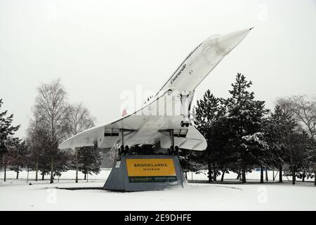 Concorde exposé à brooklansd dans la neige Banque D'Images