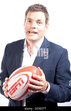 Mark Duden-Smith portrait comme ESPN Aviva Premiership Rugby TV présentateur Banque D'Images