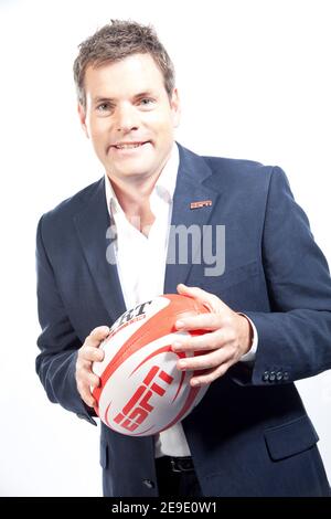 Mark Duden-Smith portrait comme ESPN Aviva Premiership Rugby TV présentateur Banque D'Images