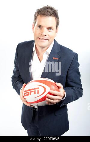 Mark Duden-Smith portrait comme ESPN Aviva Premiership Rugby TV présentateur Banque D'Images