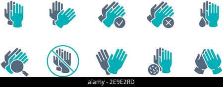 Jeu de gants de protection de couleur icône. Protection des mains, nettoyage et désinfection et plus encore. Illustration de Vecteur