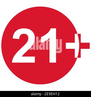 panneau plat de restriction 21+ isolé dans un cercle rouge. Symbole de limite d'âge. Pas moins de vingt un ans avertissement illustration . Illustration de Vecteur