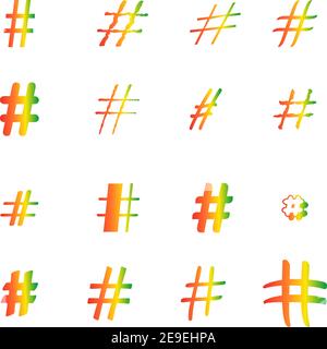 Affiches de hashtag. Signe numérique, signe dièse. Collection de 16 symboles de couleur isolés sur un fond transparent Illustration de Vecteur