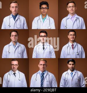 Portraits de médecins et de professionnels de santé qui regardent des prises de vue en studio Banque D'Images