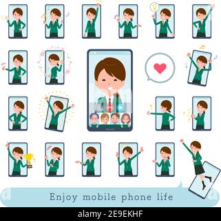 Un ensemble de lycéens qui aiment les smartphones et en ligne.c'est l'art vectoriel si facile à éditer. Illustration de Vecteur