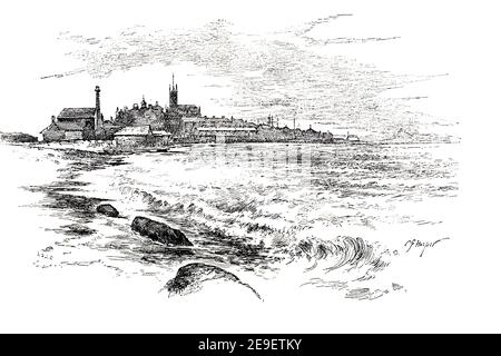 Penzance, du littoral ouest, dessin au stylo et à l'encre de Charles George Harper , illustration de ligne reproduite par le procédé de bitume en 1893 volume 1 Banque D'Images