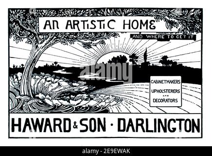 Une maison artistique et où l'obtenir, publicité de conception d'affiches pour Howard et son, ébénistes, tapissiers et décorateurs de Darlington par Arthur Banque D'Images