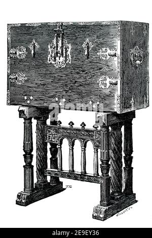 Un cercueil espagnol du XVIIème siècle, illustration de la ligne de Frederick Litchfield's History of Furniture, publié par Truslove et Shirley, reproduit dans Banque D'Images