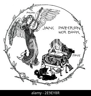 Bibliothèque de poésie et de prose pour Jane Paterson, illustration de la ligne par R Anning Bell of Ealing, dans le premier volume 1893 du Studio an Illustrated Ma Banque D'Images