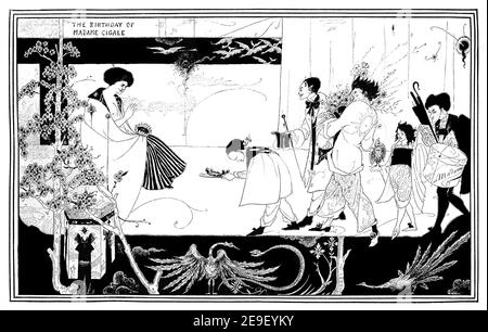 L'anniversaire de Madame Cigale dessin en ligne et design de lavage par Aubrey Beardsley de 1893 Volume 1, le Studio an Illustrated Magazine of Fine and App Banque D'Images