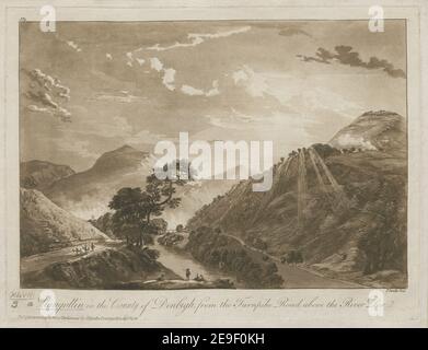 Llangollin dans le comté de Denbigh, depuis la route à péage au-dessus de la rivière Dee. Auteur Sandby, Paul 47.3.a. Lieu de publication: [London] Éditeur: Publié conformément à l'Acte du Parlement par P. Sandby St. Georges Row Sept.r 1.St, Date de publication: 1776. Type d'article: 1 imprimé milieu: Gravure et aquatint avec lavage sépia Dimensions: Platemark 23.6 X 31.5 cm. Ancien propriétaire : George III, roi de Grande-Bretagne, 1738-1820 Banque D'Images