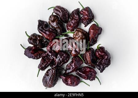 Photographie de la Caroline du chocolat Peppers sur fond blanc Banque D'Images