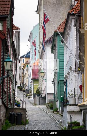 Stangebakken, Verftet, Bergen, Norvège. Banque D'Images