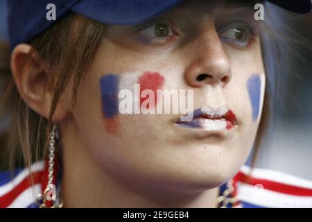Fan de France lors de la demi-finale de la coupe du monde 2006, France contre Portugal au stade Allianz-Arena de Munich, Allemagne, le 5 juillet 2006. La France a gagné 1-0 et a avancé à la finale. Photo de Christian Liewig/ABACAPRESS.COM Banque D'Images