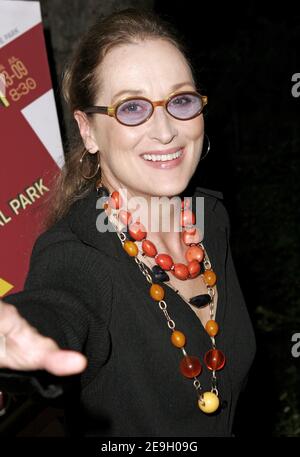 Le Castmember Meryl Streep arrive pour la soirée d'ouverture du théâtre public de Shakespeare dans le parc 'Mother courage and Her Children' après la fête qui s'est tenue au château Belvedere à Central Park à New York, NY, USA le 21 août 2006. Photo de Donna Ward/ABACAPRESS.COM Banque D'Images