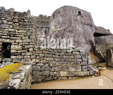 Le Machu Picchu, cité inca du Pérou d'un détail de la ville, site du patrimoine mondial de l'UNESCO, la vallée sacrée, région de Cuzco, Pérou Banque D'Images