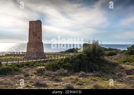 Dunas de Artola - Parc naturel de Marbella, Costa del sol, Espagne. Chemin du bois , attraction touristique. Banque D'Images