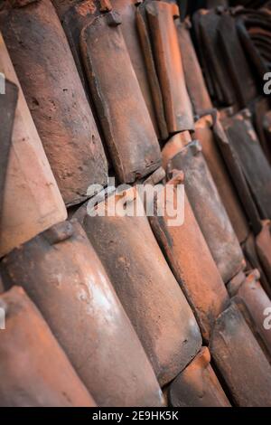 Tuiles de toit à Bryggen, Bergen, Norvège. Banque D'Images