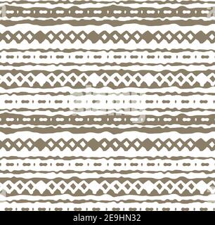 Motif de répétition de bordure marron abstrait horizontal sans couture sur fond blanc. Partie aléatoire rugueuse, tordue de triangles ou lignes rompues, zigzags, cercle Illustration de Vecteur