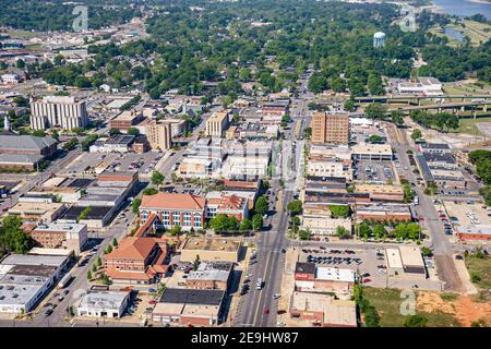 Tuscaloosa Alabama, centre-ville, vue aérienne sur le quartier des affaires, Black Warrior River, Banque D'Images