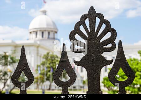 Bâtiment du capitole de l'État de Montgomery en Alabama, première Maison Blanche de la Confédération, détail de la clôture en fer forgé, Banque D'Images