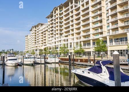 Alabama Orange Beach The Wharf, front de mer marina bateaux condominiums immeuble Intracoastal Banque D'Images