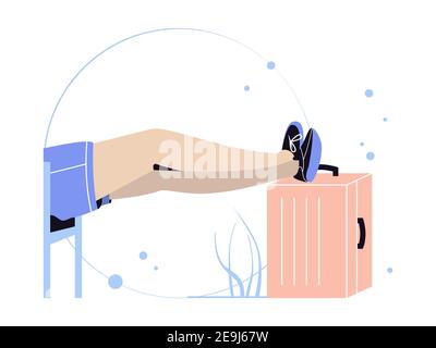 Les gens sont assis et mettent leurs pieds sur la valise. Partez en vacances. Illustration vectorielle de style plat. Illustration de Vecteur