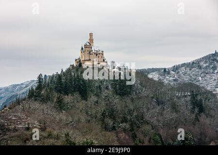 Paysage d'hiver autour du château de Marksburg, Allemagne, Europe Banque D'Images