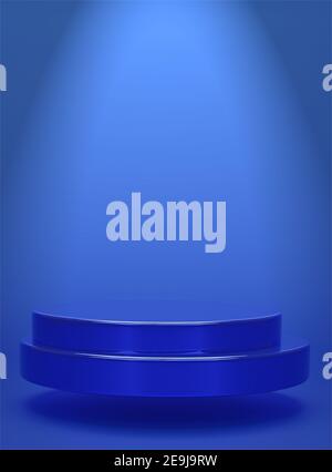 Image verticale d'arrière-plan circulaire géométrique bleu montrant un prototype de podium simple Et le rendu 3D du concept de produit commercial Banque D'Images