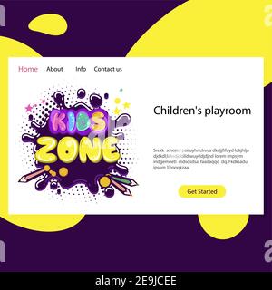 Aire de jeux de la page d'accueil, site Web zone pour enfants et lieu pour le jeu et le divertissement enfantin, aire de jeux parc pour enfants activité. Illustrateur vectoriel Illustration de Vecteur