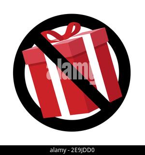 Symbole cadeau Ban, pas de cadeau pour l'anniversaire et noël. Surprise de forfait interdit, arrêt de colis d'anniversaire. Illustration vectorielle Illustration de Vecteur