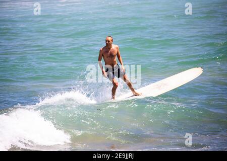 Homme adolescent surfant sur les vagues à Avalon Beach à Sydney Un jour d'été, Sydney, Australie Banque D'Images