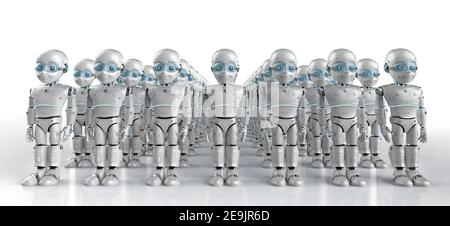 groupe de rendu 3d de robots mignons avec personnage de dessin animé Banque D'Images