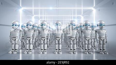 groupe de rendu 3d de robots mignons avec personnage de dessin animé Banque D'Images