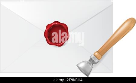 Enveloppe avec joint de cire et outil de marquage. Illustration vectorielle. Illustration de Vecteur