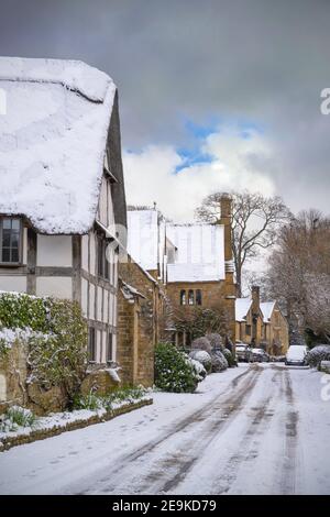 L'hiver au village de Stanton, dans le comté de Cotswold, dans le Gloucestershire, en Angleterre. Banque D'Images