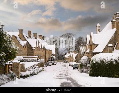 L'hiver au village de Stanton, dans le comté de Cotswold, dans le Gloucestershire, en Angleterre. Banque D'Images