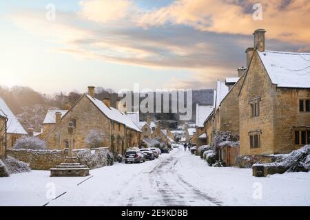 L'hiver au village de Stanton, dans le comté de Cotswold, dans le Gloucestershire, en Angleterre. Banque D'Images