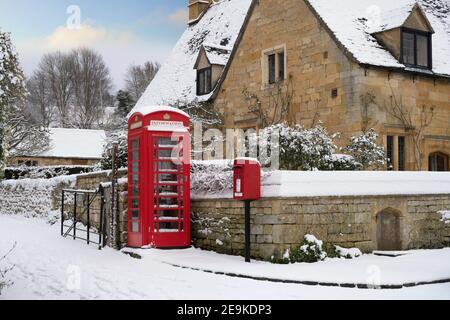 L'hiver au village de Stanton, dans le comté de Cotswold, dans le Gloucestershire, en Angleterre. Banque D'Images