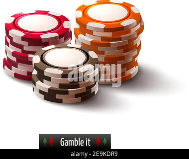 Casino roulette jeu de jetons réalistes piles isolées sur fond blanc illustration vectorielle Illustration de Vecteur