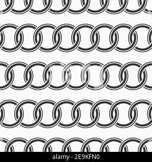 Motif chaîne de cercles abstraits sans couture. Lignes horizontales entrelacées géométriques décoratives. Répétition de formes rondes. Fond vectoriel monochrome. Illustration de Vecteur