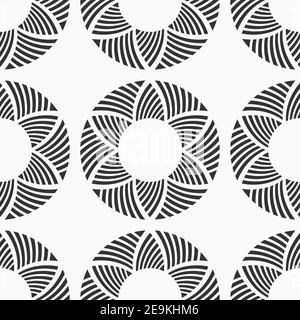 Motif abstrait sans couture avec formes de cercles symétriques, en pétales rayés. Fleurs stylisées. Décoration géométrique répétée. Texture moderne et élégante Illustration de Vecteur