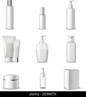 Trousses de cosmétiques ensemble de produits de beauté Illustration vectorielle 3D isolée réaliste Illustration de Vecteur