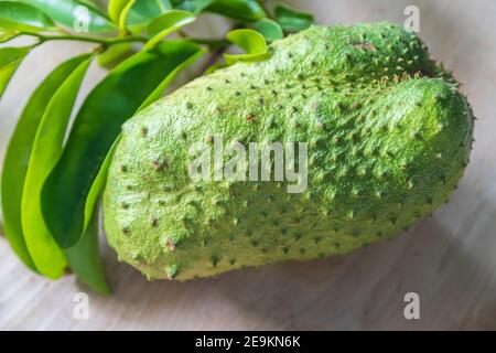 Mûre fruit de soursop avec feuilles de soursop Banque D'Images