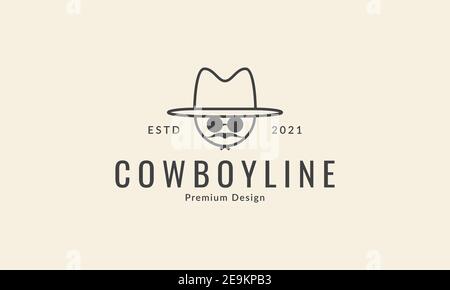 lignes homme cow-boy avec chapeau et lunettes de soleil logo icône vectorielle illustration graphique de symbole Illustration de Vecteur